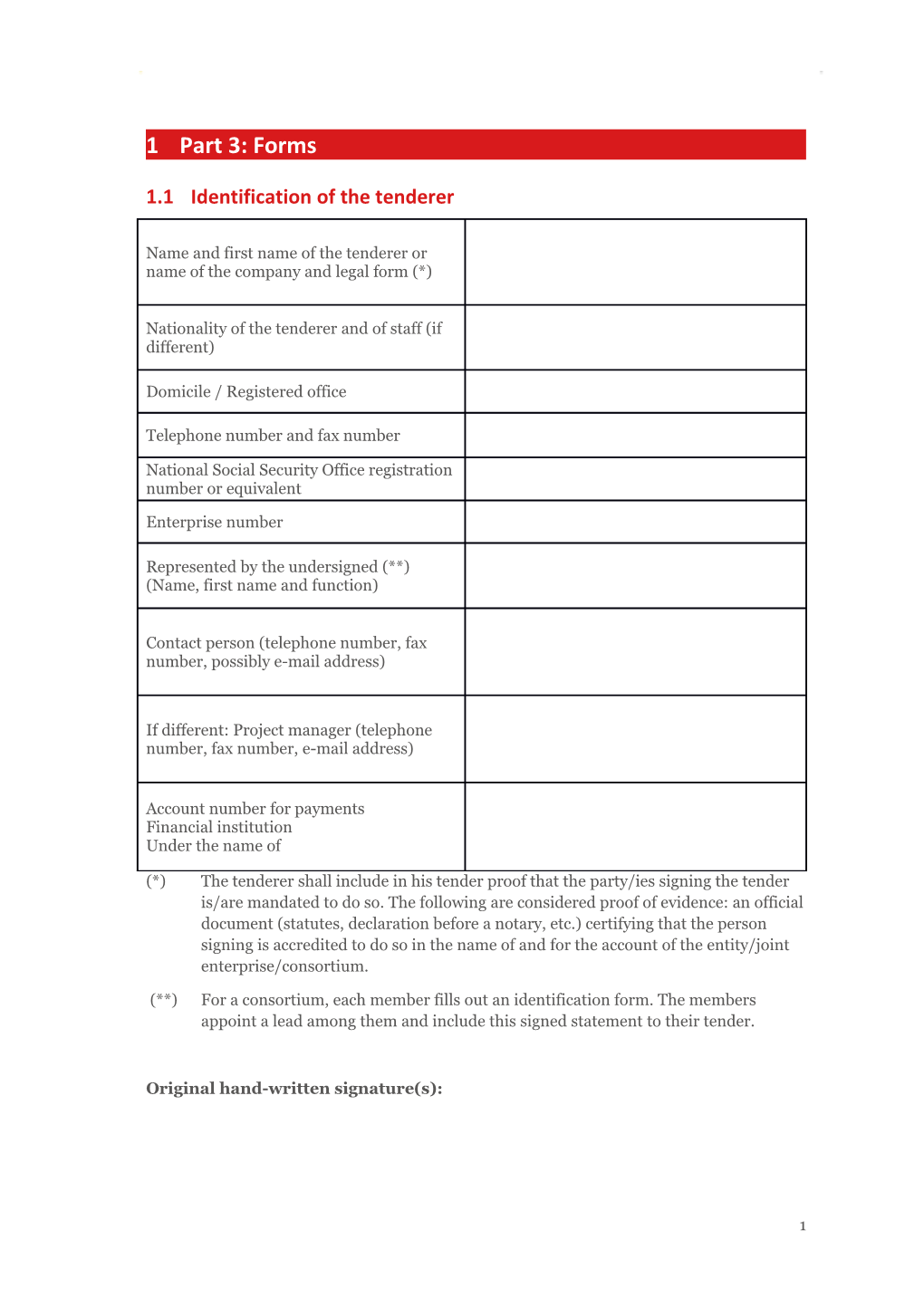 1.1Identification of the Tenderer