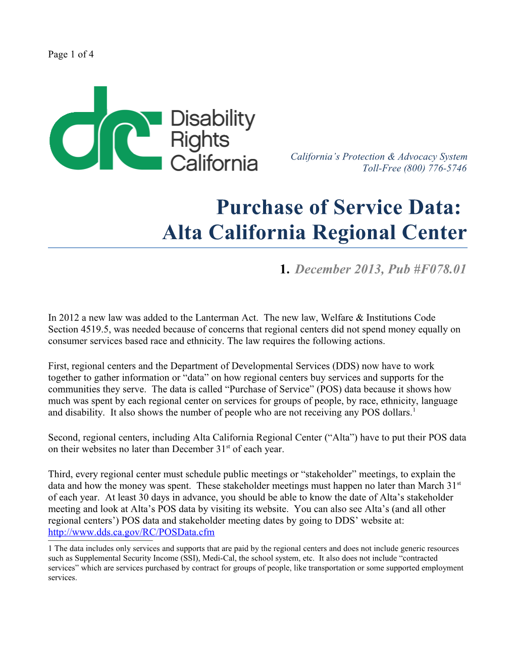 Purchase of Service Data: Alta California Regional Center