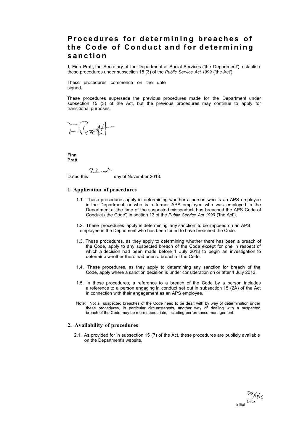 Proceduresfor Determiningbreachesofthecodeofconductandfordeterminingsanction