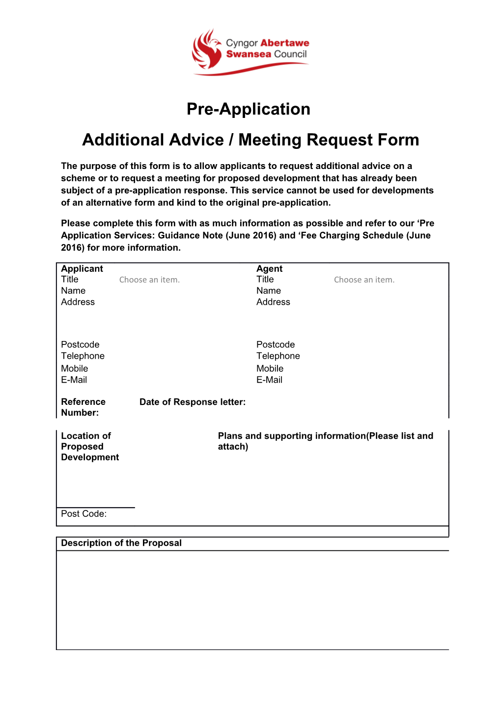 Additional Advice / Meeting Request Form