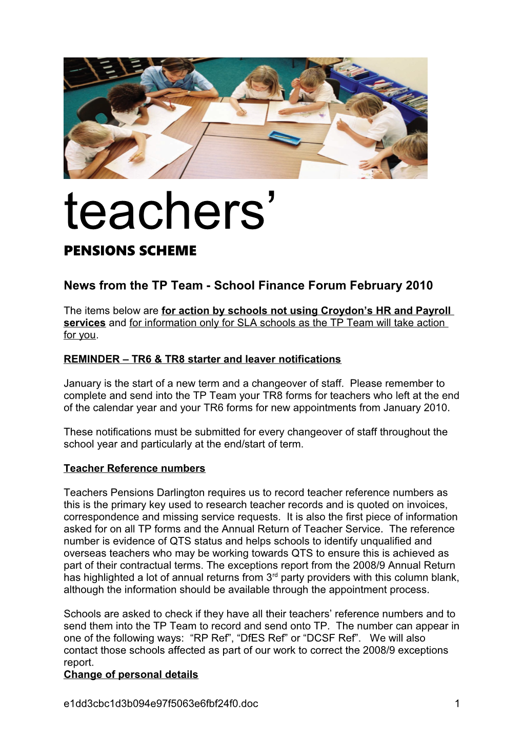 News from the TP Team - School Finance Forum February 2010