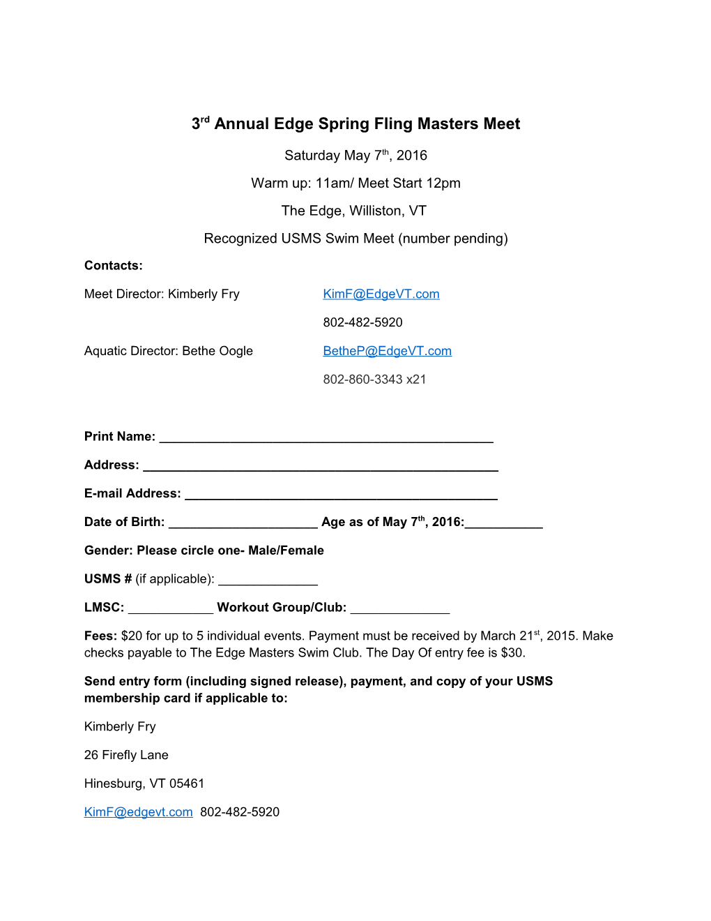 3Rdannual Edge Spring Fling Masters Meet