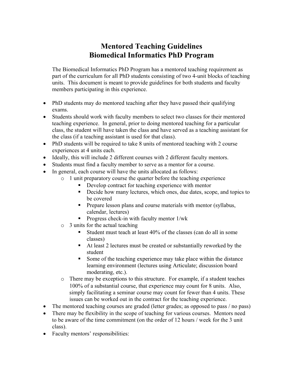 Mentored Teaching Proposal - Draft for Discussion