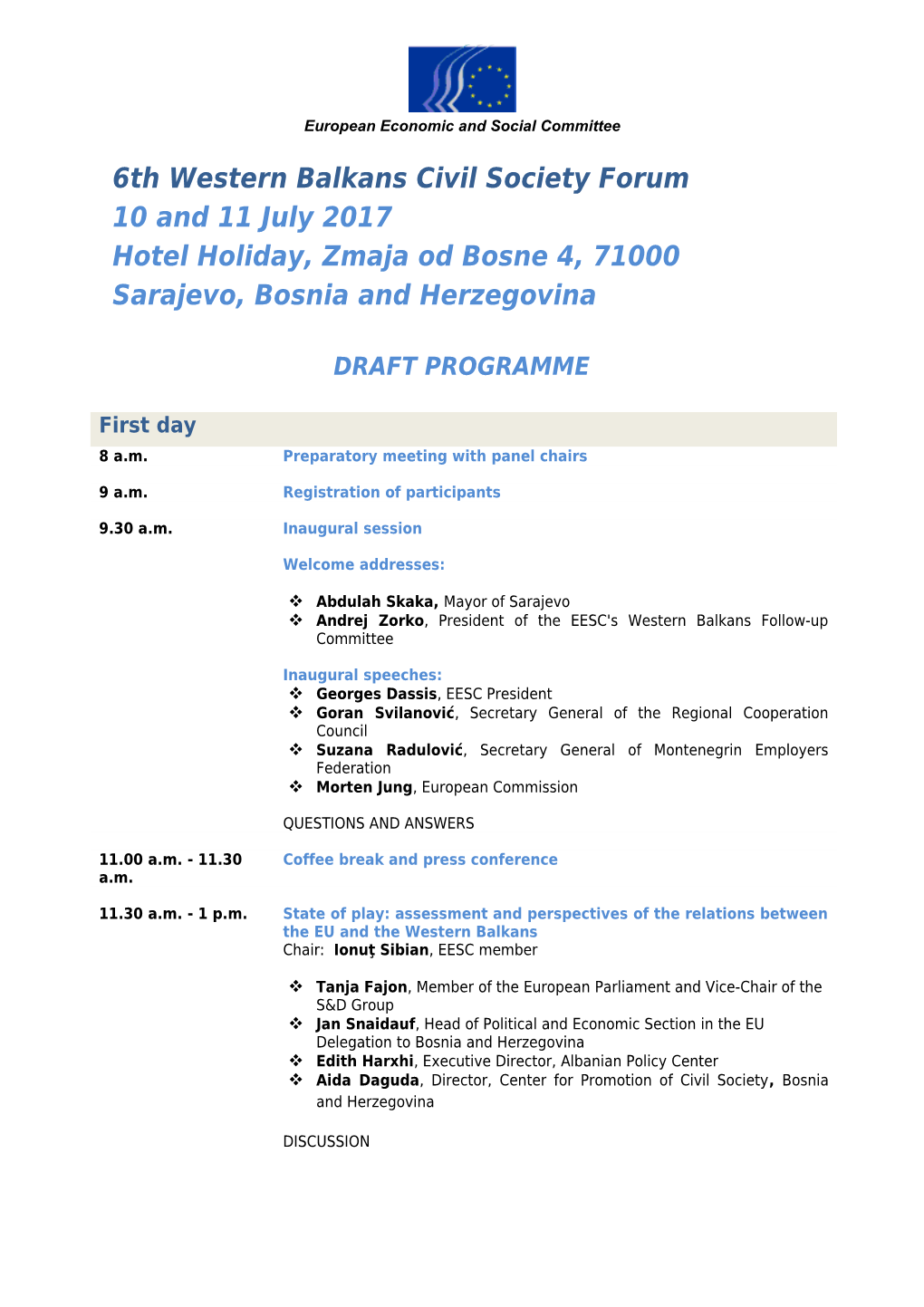Programme - 5Th Western Balkans Civil Society Forum
