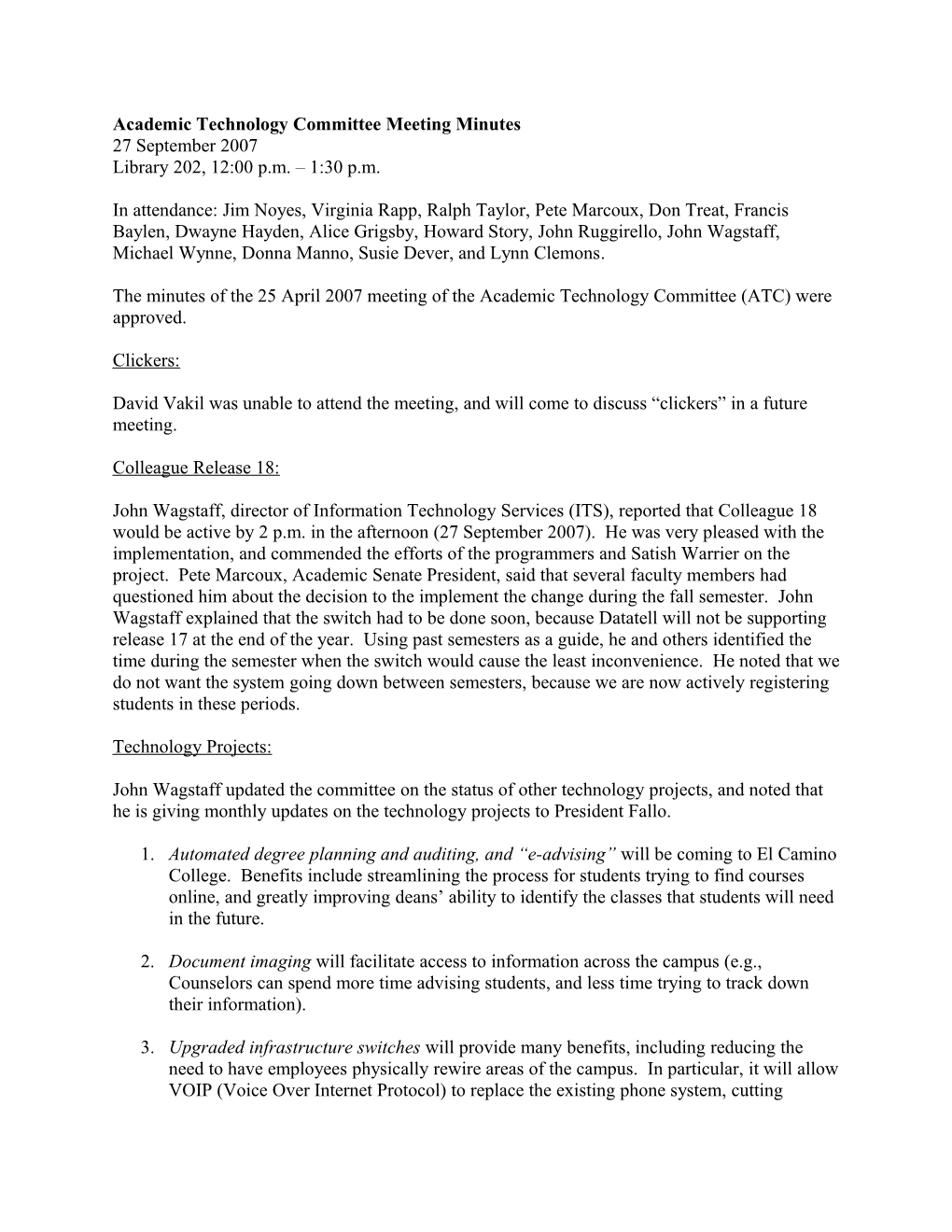 Academic Technology Committee Meeting Minutes