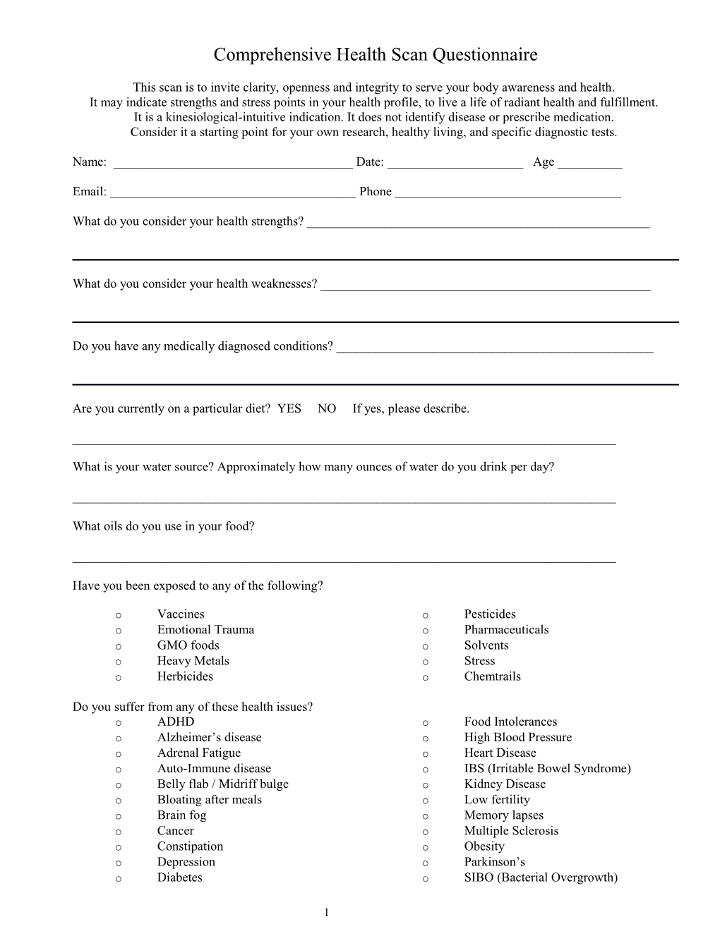 Adult Medical Questionnaire