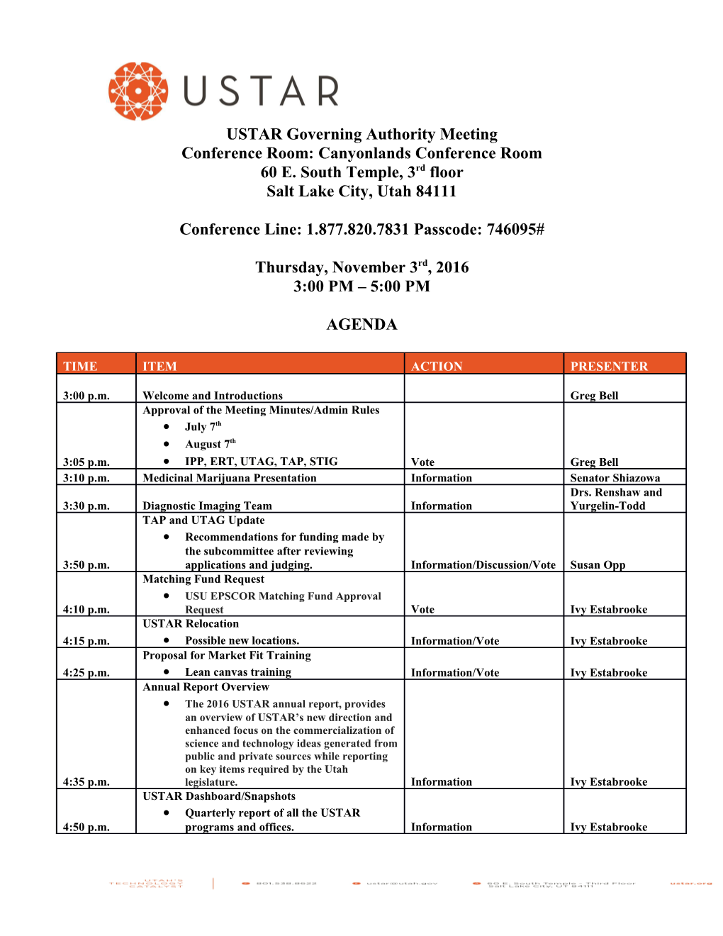 USTAR Governing Authoritymeeting