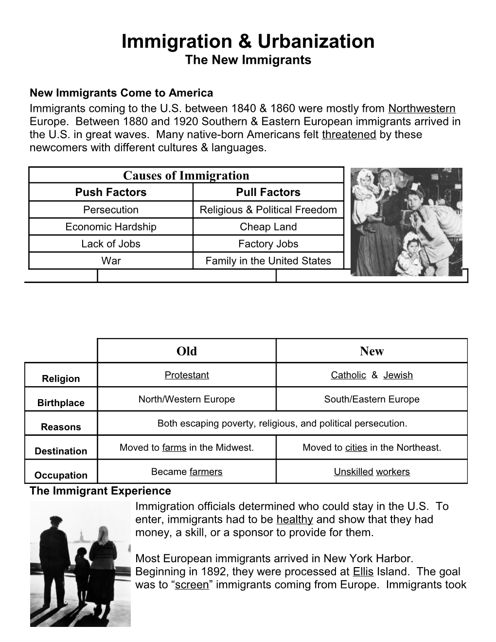 Immigration & Urbanization