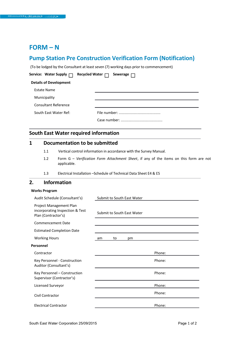 Pre Construction Certification Form