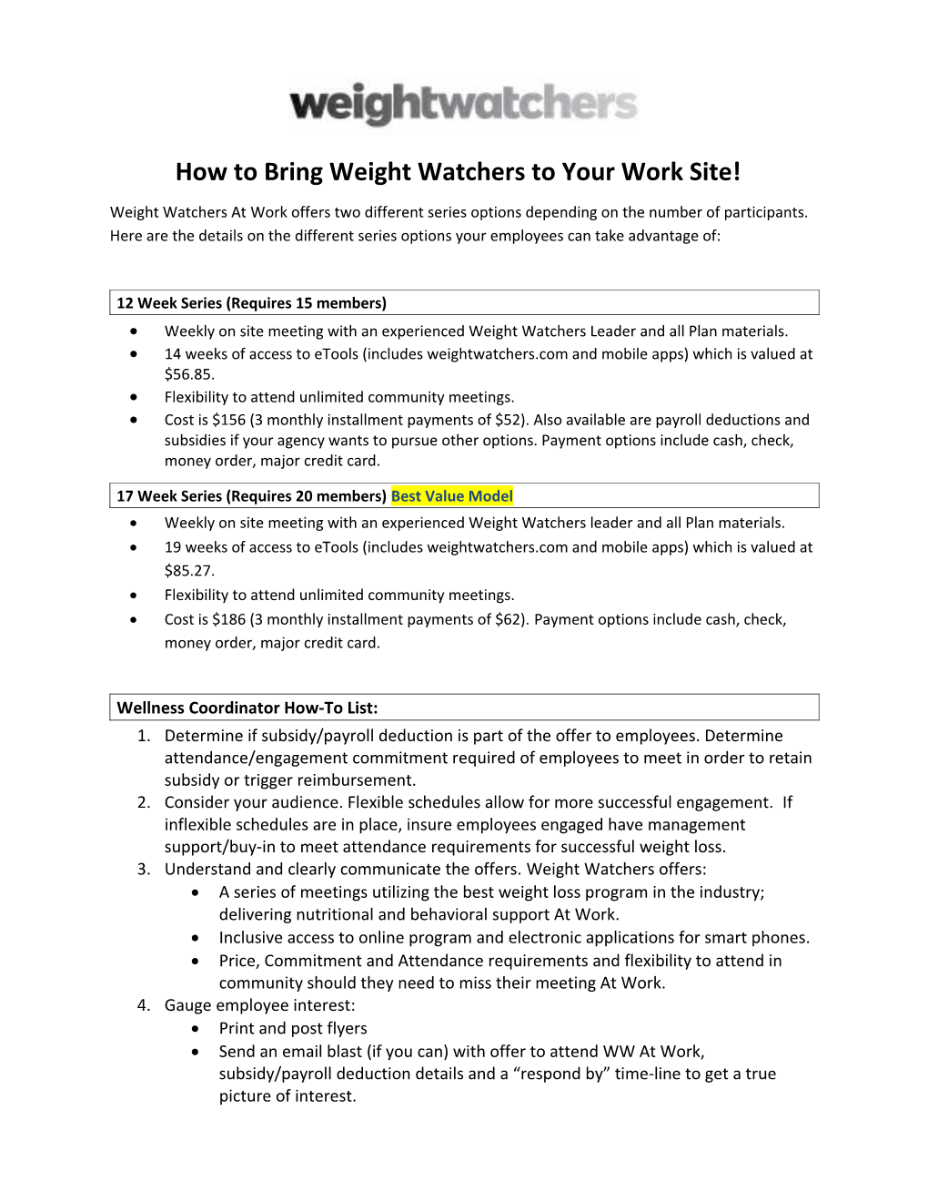 How to Bring Weight Watchers to Your Work Site!
