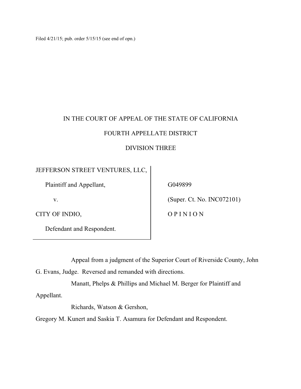 Filed 4/21/15; Pub. Order 5/15/15 (See End of Opn.)