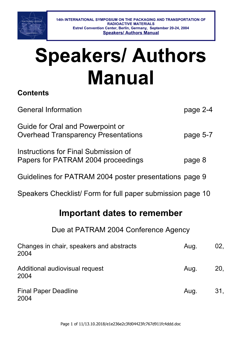 Speakers/ Authors Manual