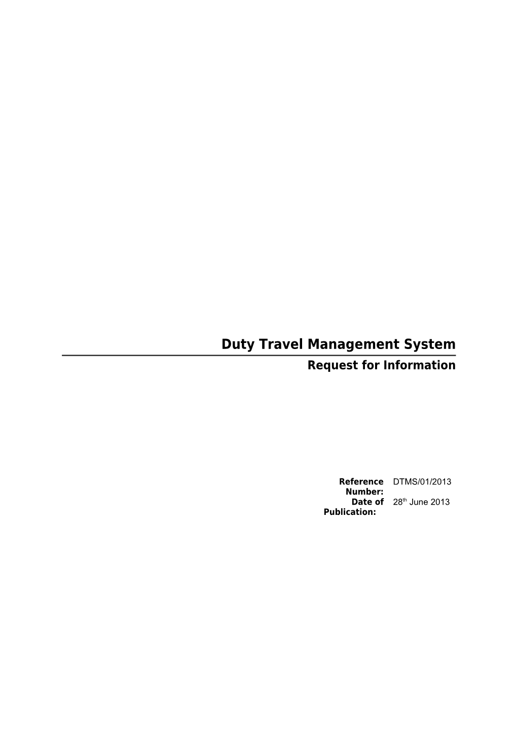 RFI - Duty Travel Management System
