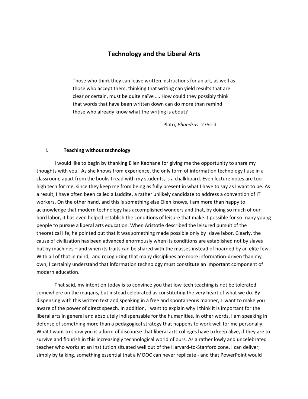 Technology and the Liberal Arts