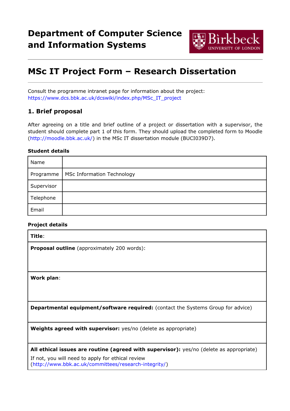 Mscit Project Form Research Dissertation