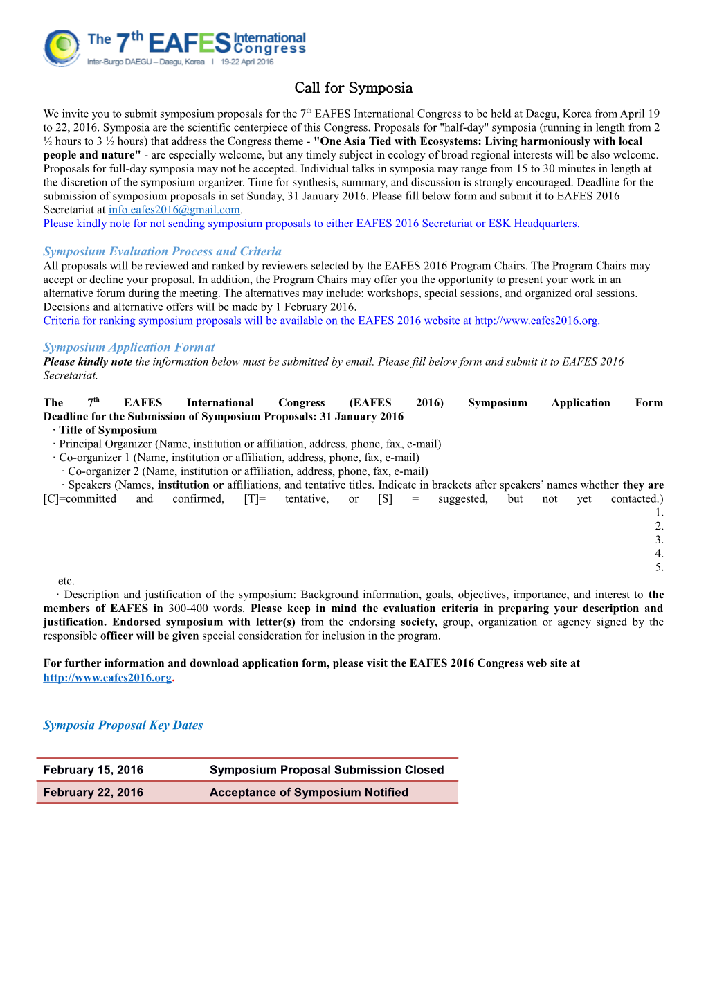 Symposium Evaluation Process and Criteria