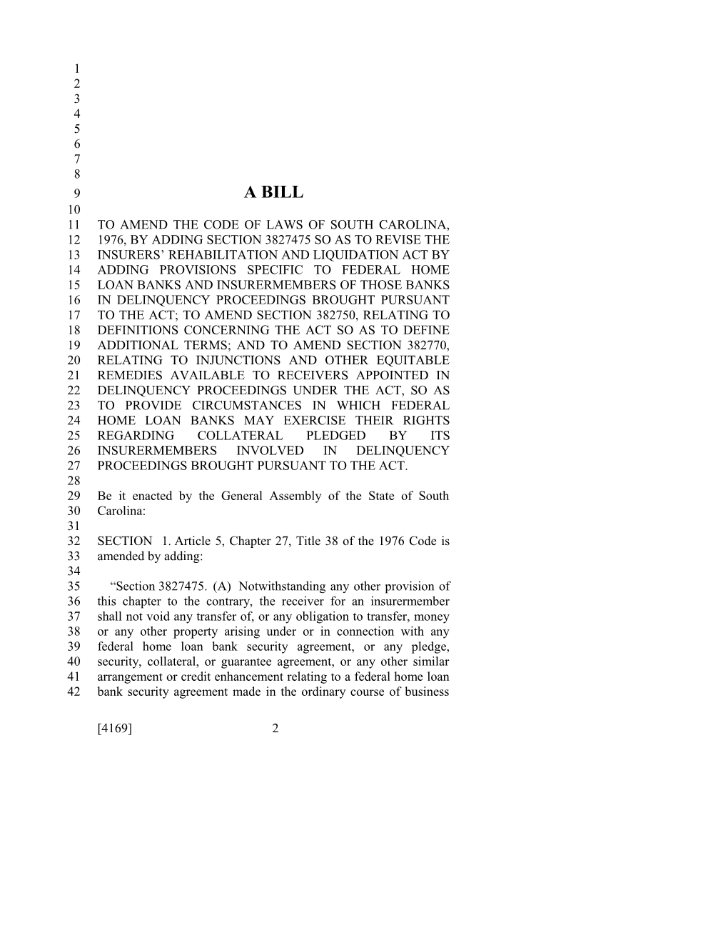 2015-2016 Bill 4169: Insurers' Rehabilitation and Liquidation Act - South Carolina Legislature