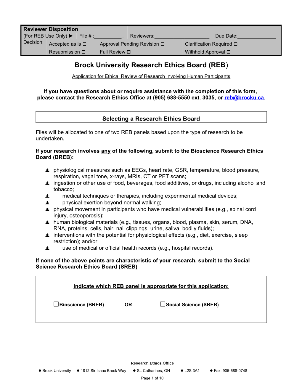 Brock University Research Ethics Board (REB )