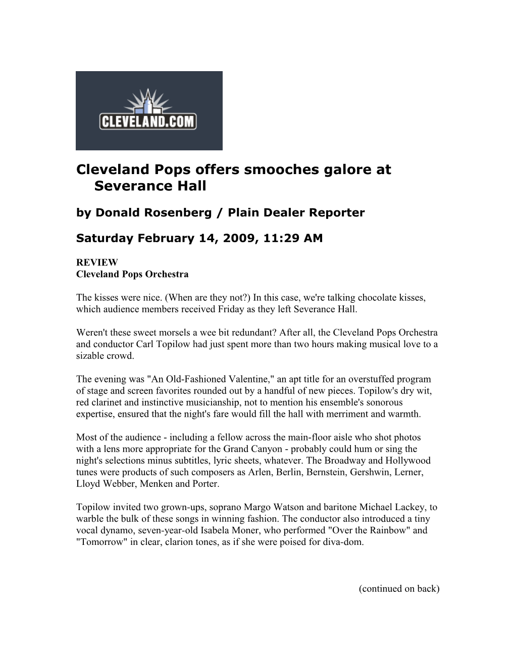 Cleveland Pops Offers Smooches Galore at Severance Hall