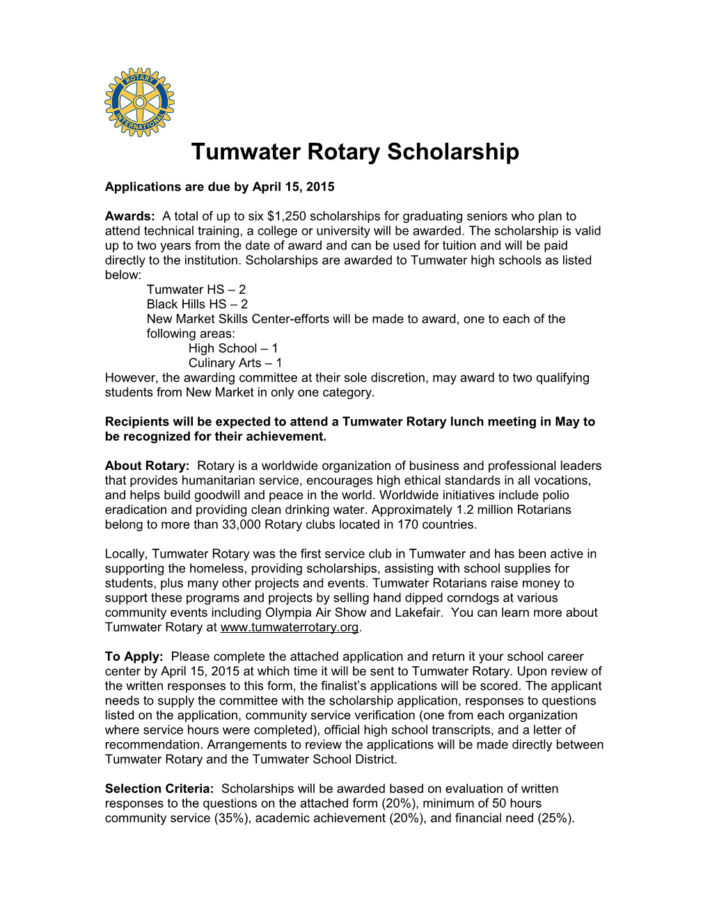 Tumwater Rotary Scholarship