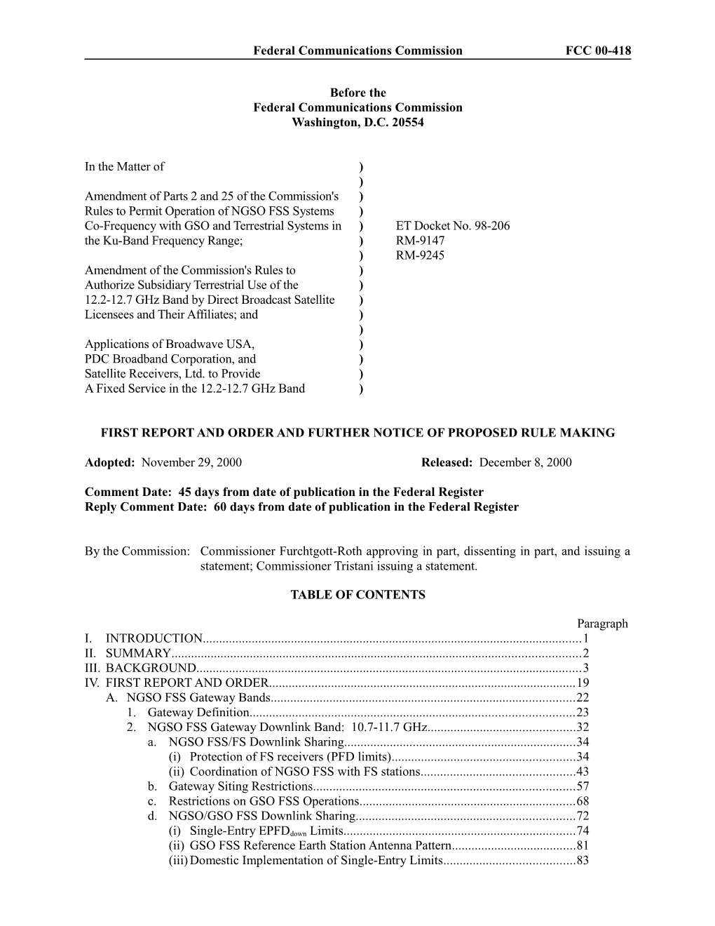 Federal Communications Commissionfcc 00-418FCC 00-418