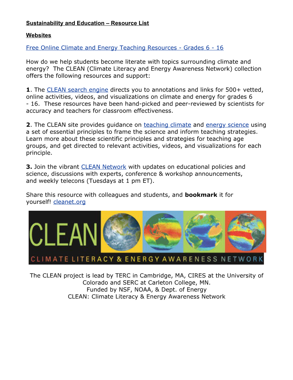 Sustainability Curriculum Resources
