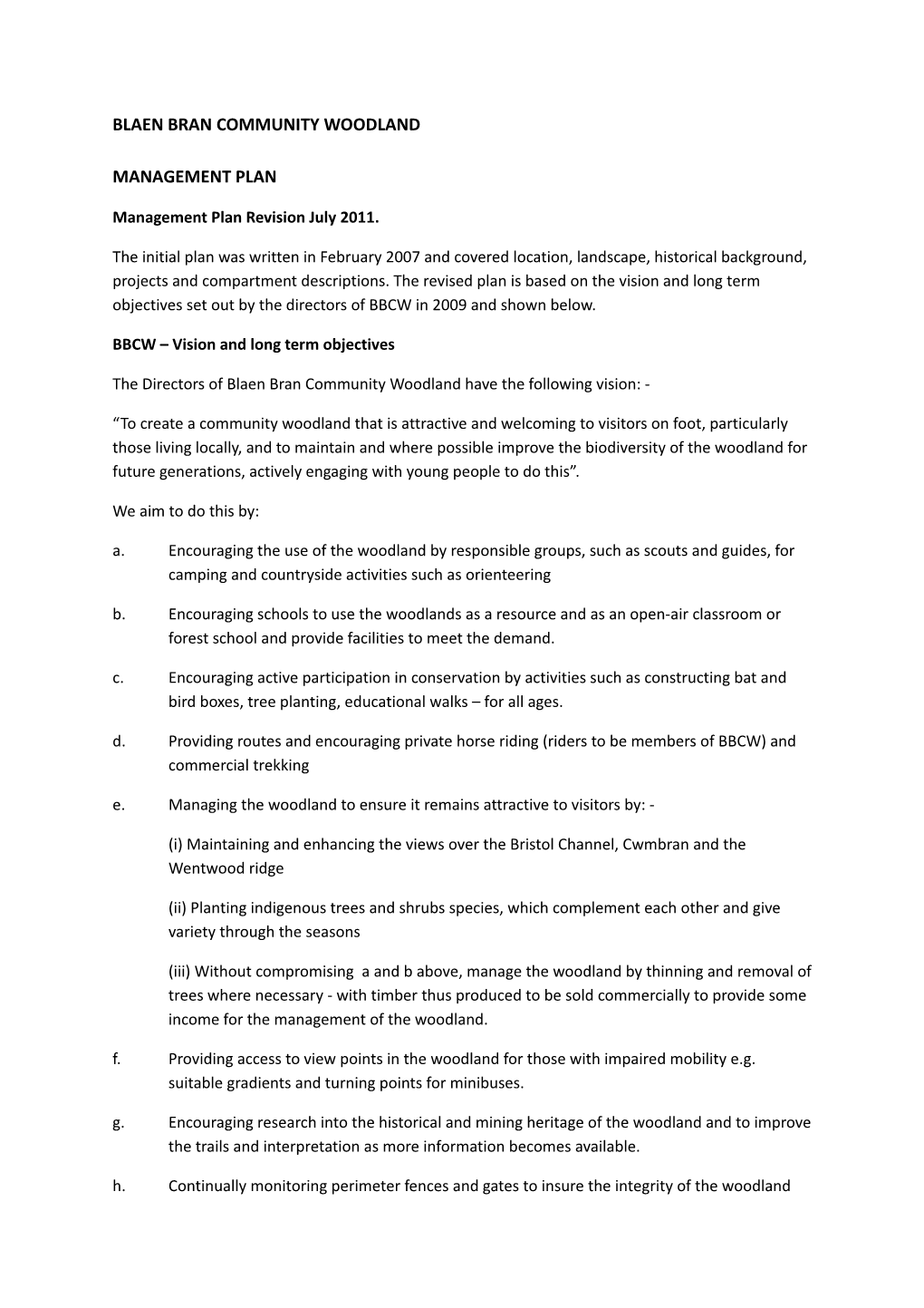 Blaen Bran Community Woodland Management Plan