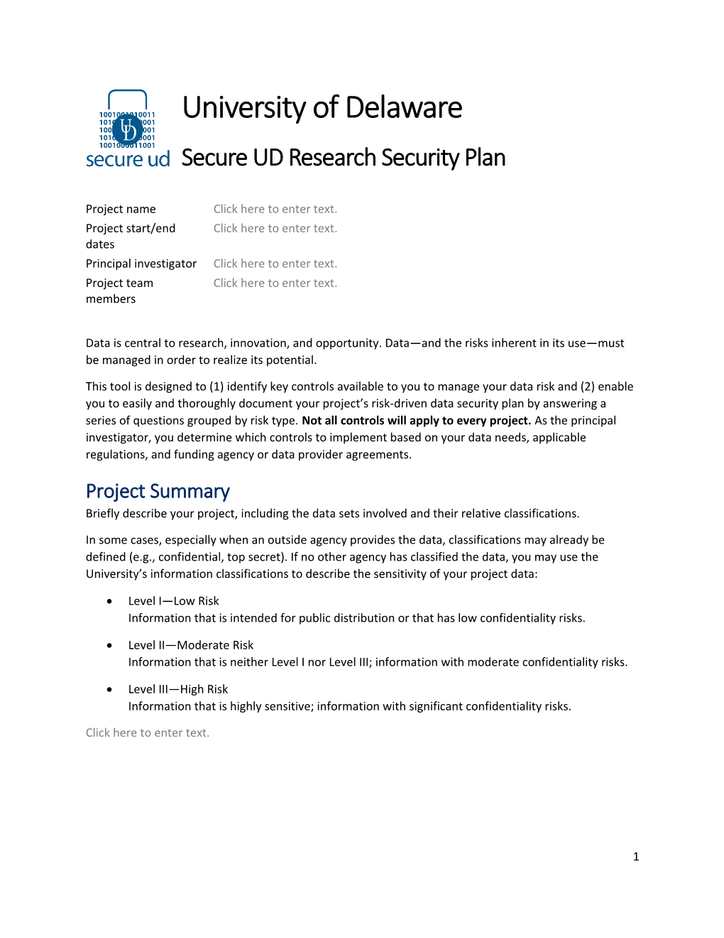 Secure UD Research Security Plan