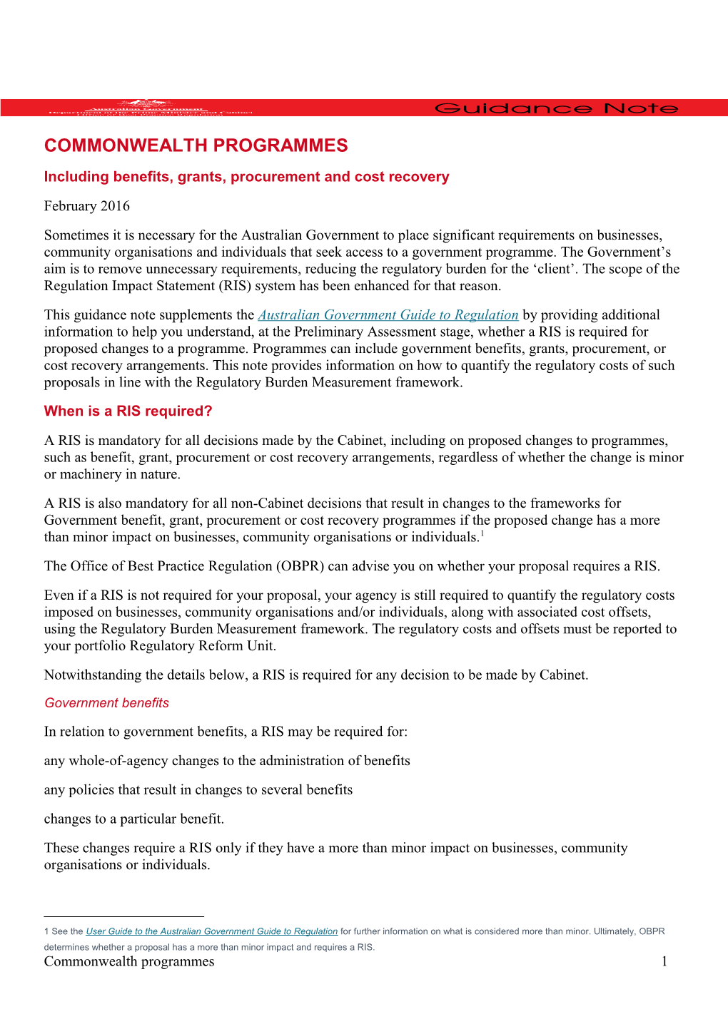 Commonwealth Programmes Guidance Note