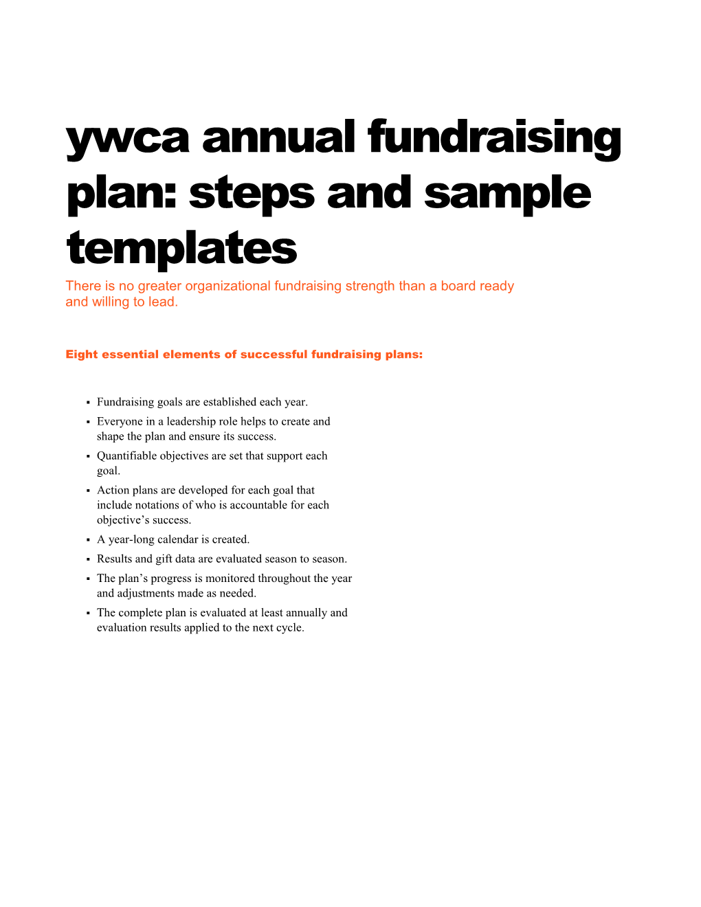 Ywca Annual Fundraising Plan:Steps and Sample Templates