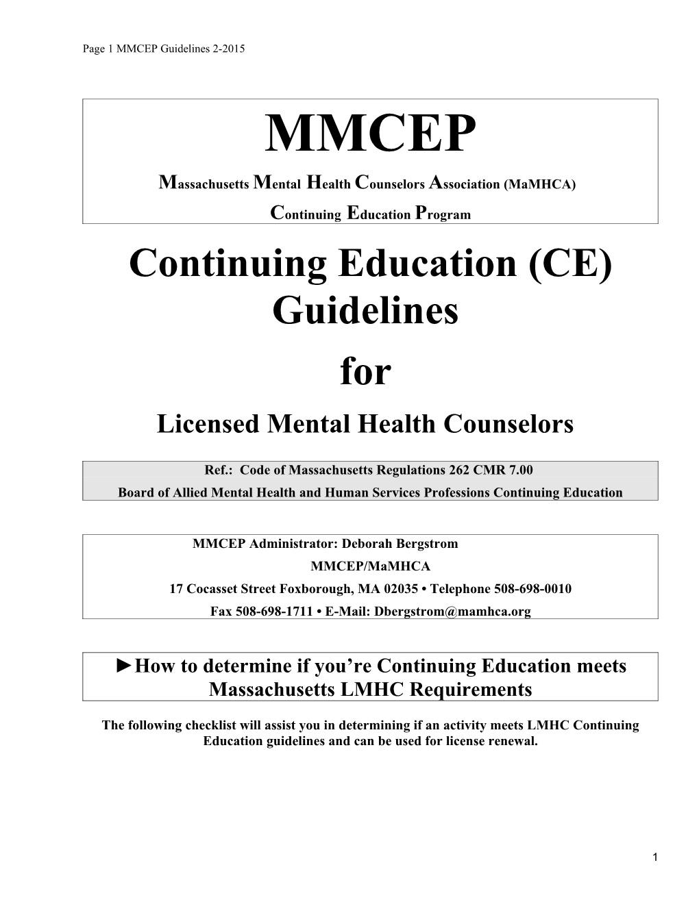 Massachusetts Mental Health Counselors Association (Mamhca)