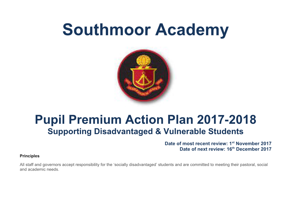 Pupil Premium Action Plan 2017-2018