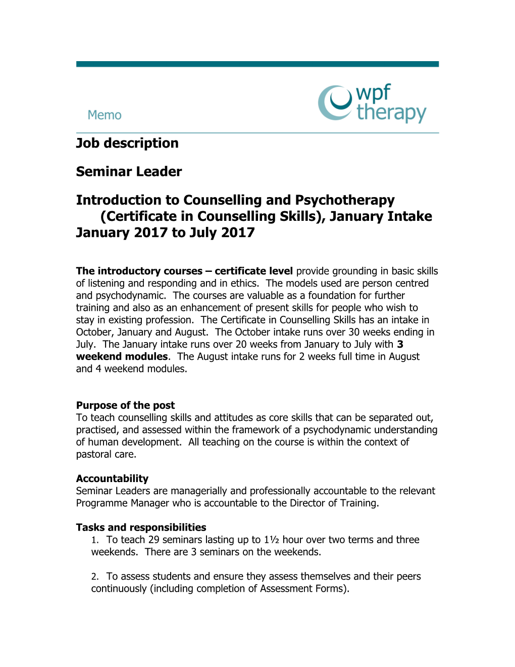 Introduction to Counselling and Psychotherapy (Certificate in Counselling Skills), January
