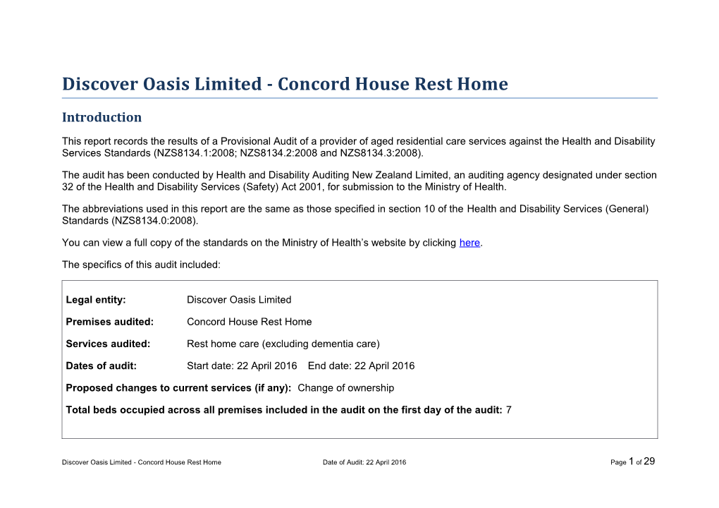 Discover Oasis Limited - Concord House Rest Home
