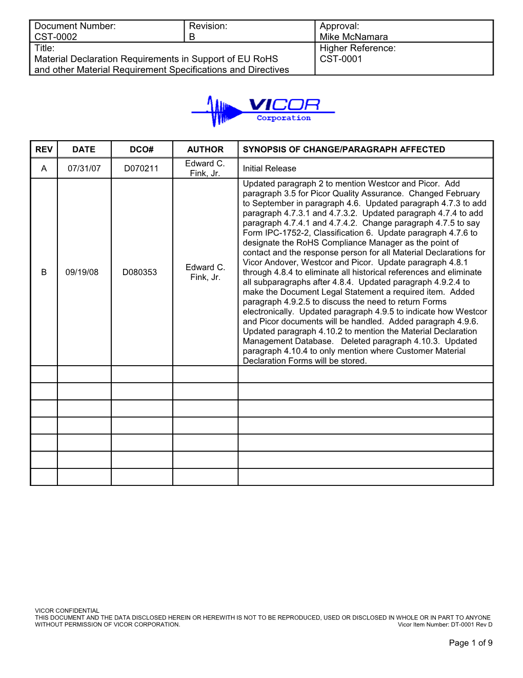 2.SCOPE: the Procedure Impacts Vicor Quality Personnel, Rohs Program Management and Vicor
