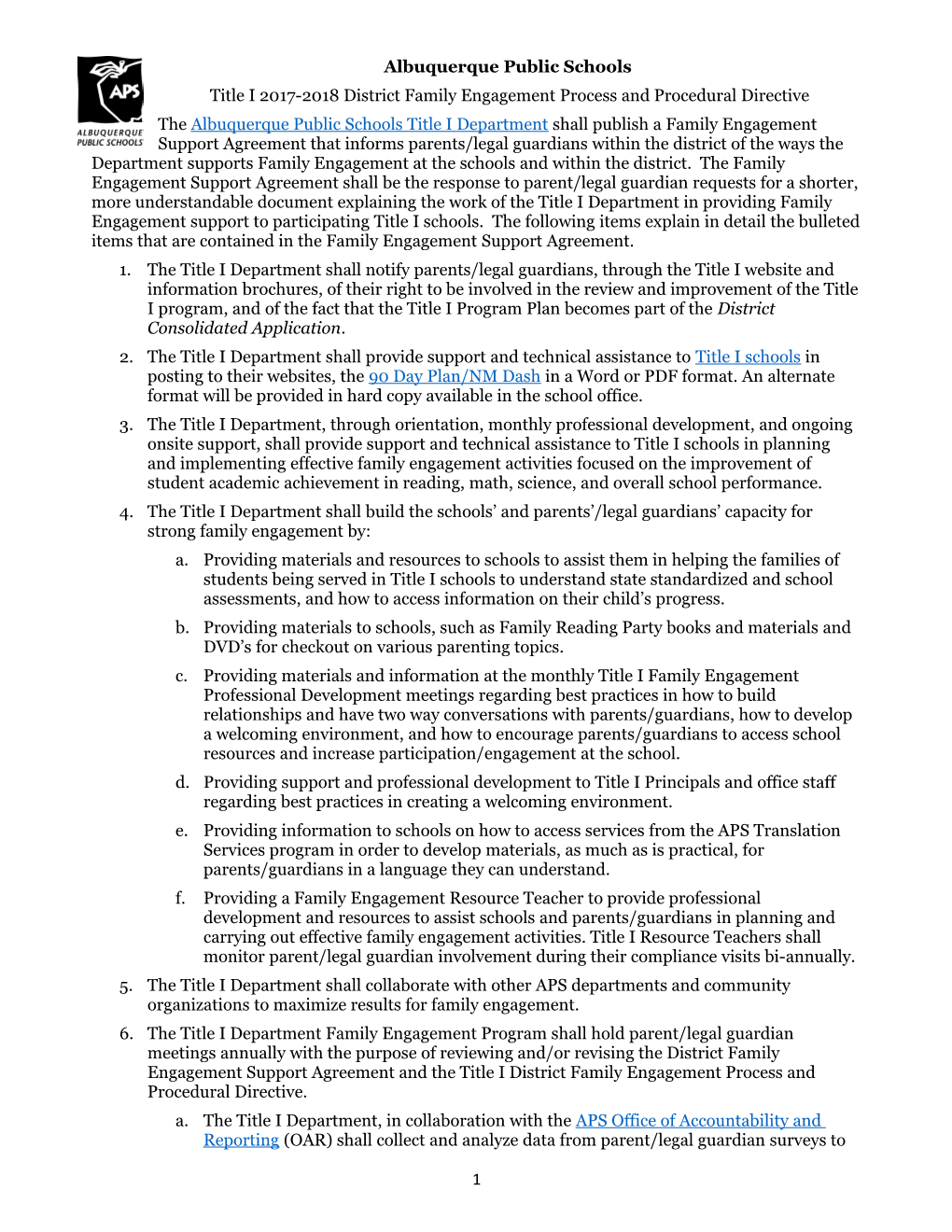 Title I 2017-2018District Family Engagement Process and Procedural Directive