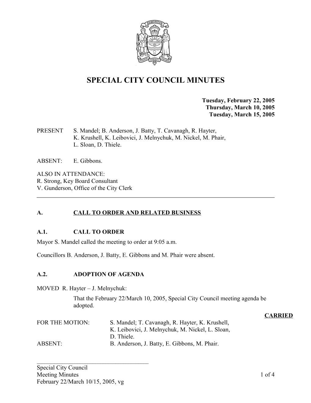Minutes for City Council February 22, 2005 Meeting