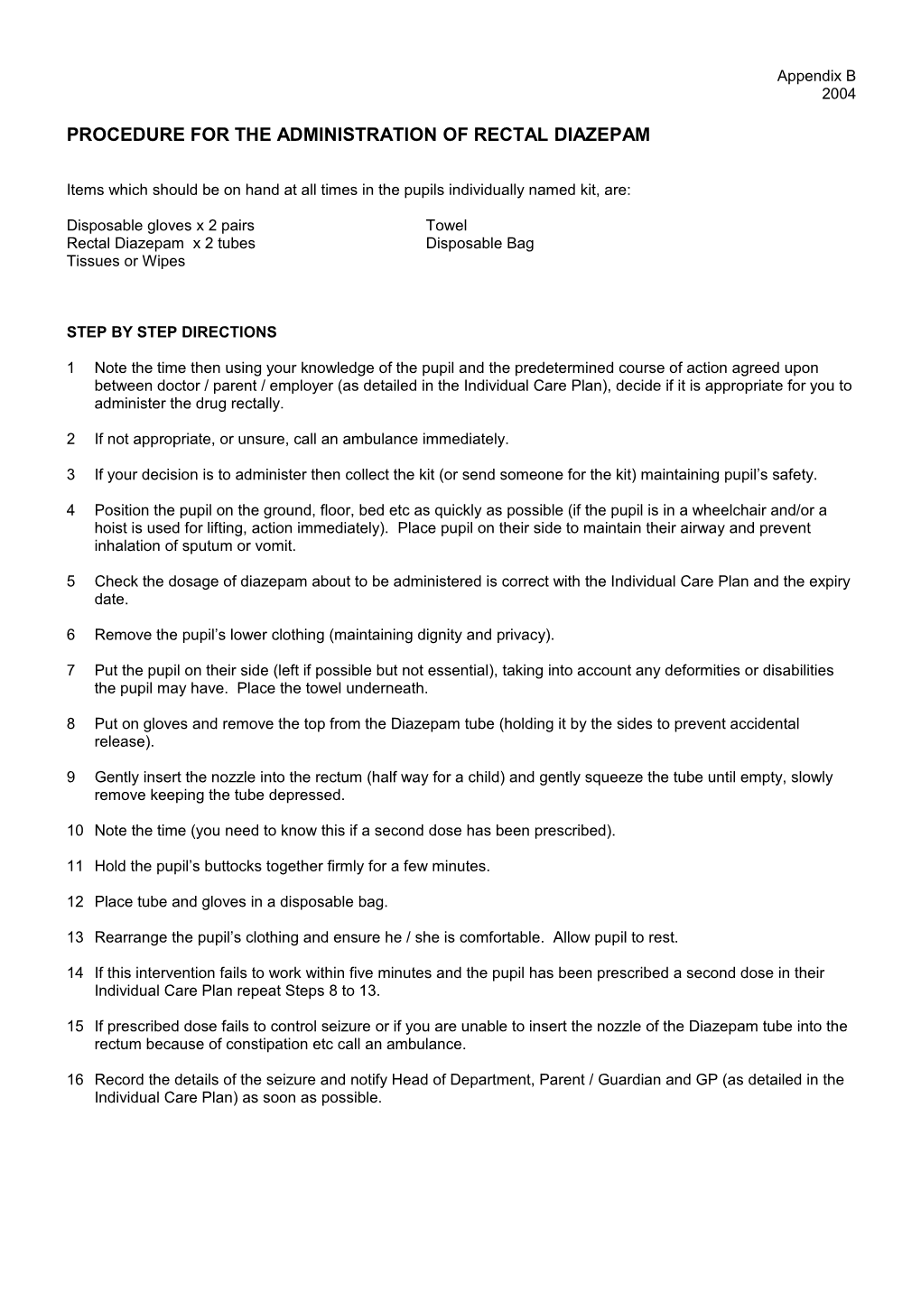 Procedure for the Administration of Rectal Diazepam