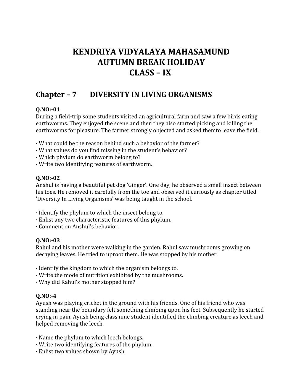 Chapter 7 DIVERSITY in LIVING ORGANISMS