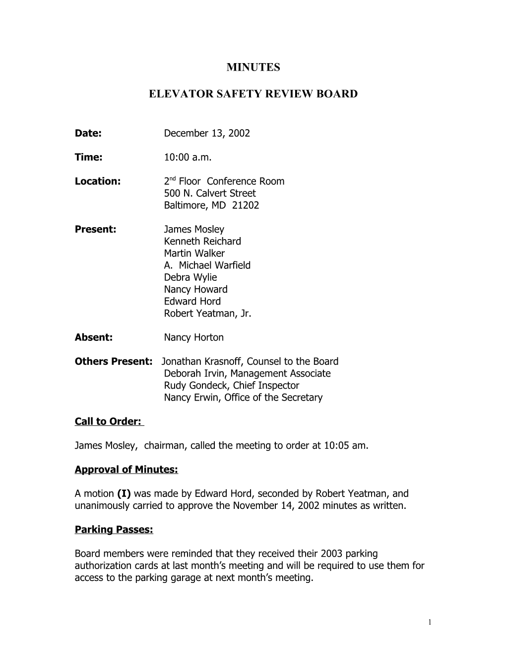 Elevator Safety Review Board