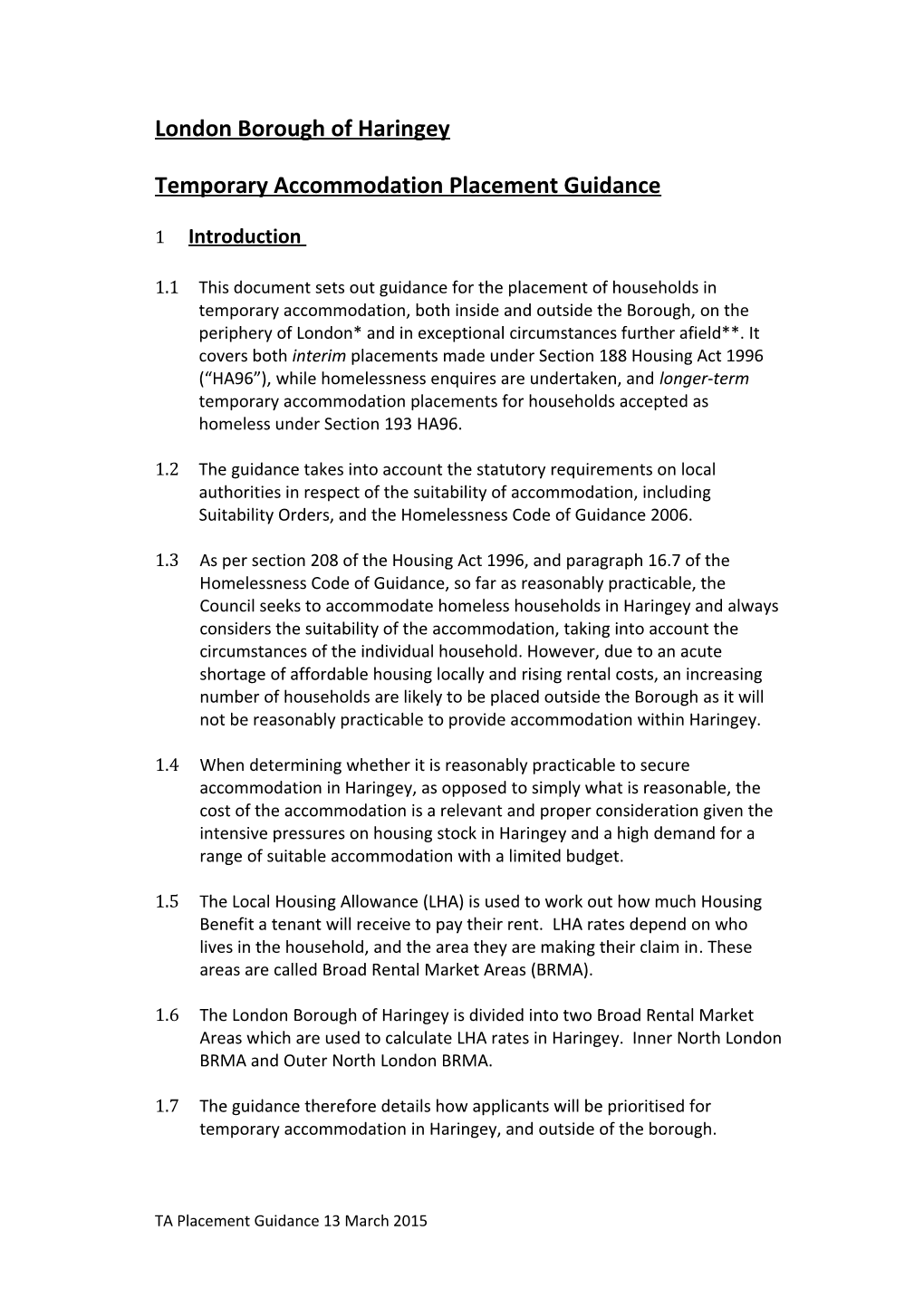 Temporary Accommodation Placement Guidance Version 1 23052011