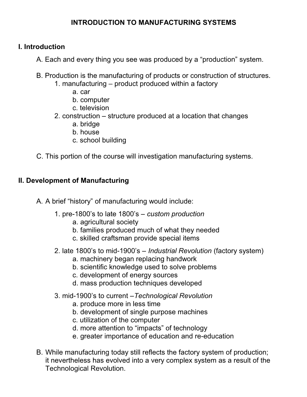 Introduction to Manufactoring Systems