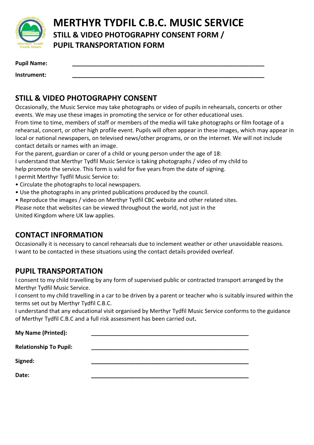 Still & Video Photography Consent Form