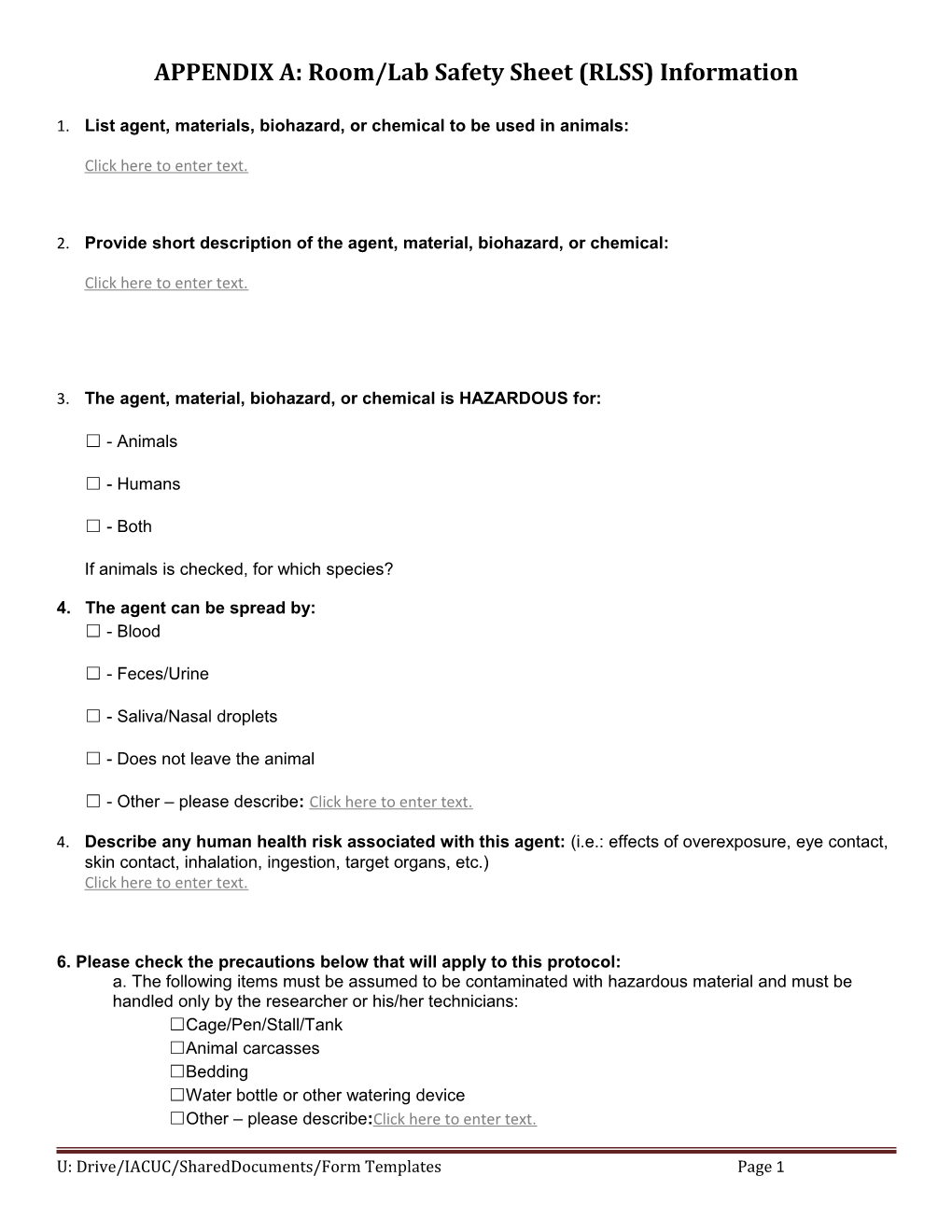 APPENDIX A: Room/Lab Safety Sheet (RLSS) Information