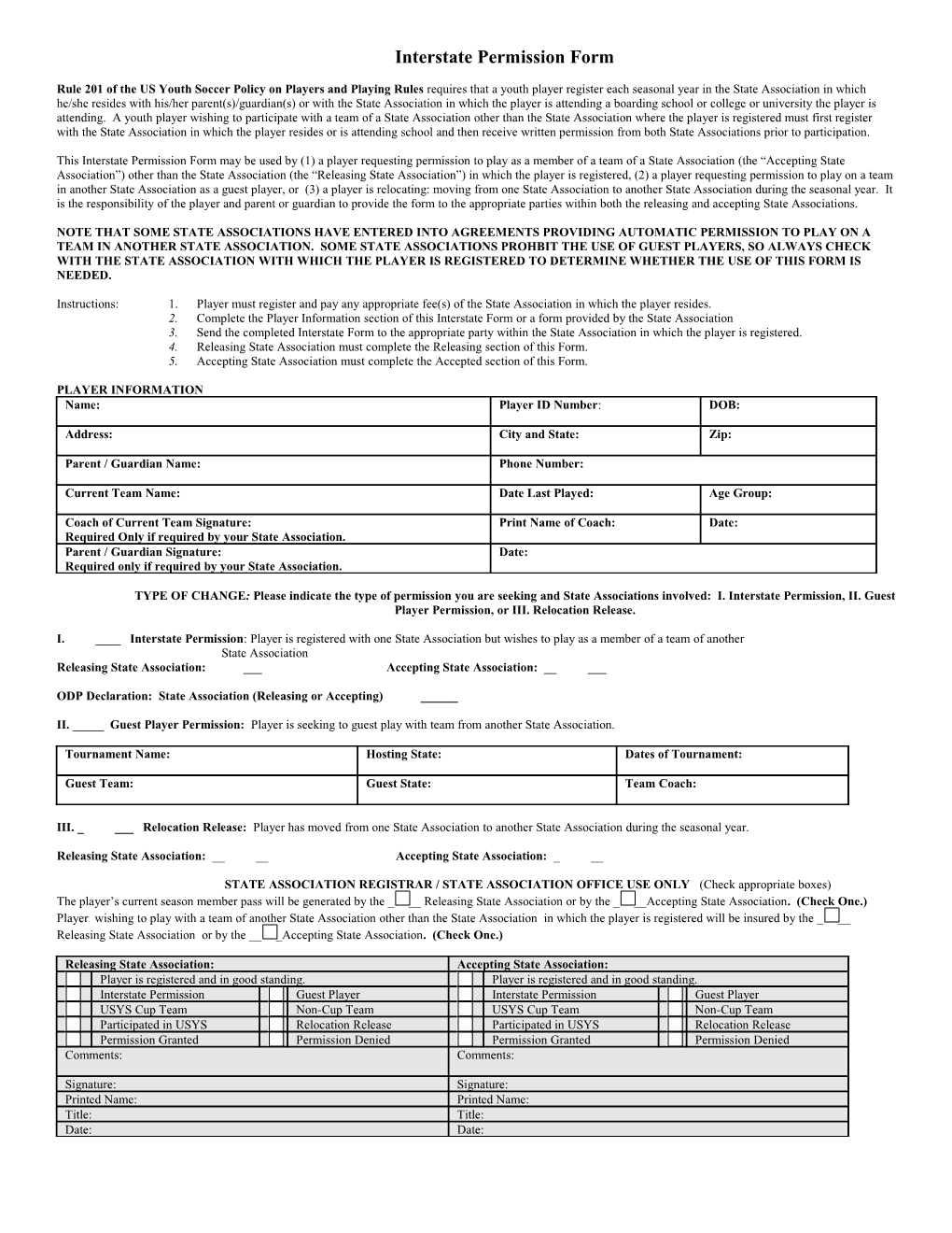 2009- 2010 Interstate USYS Region III Permission Form
