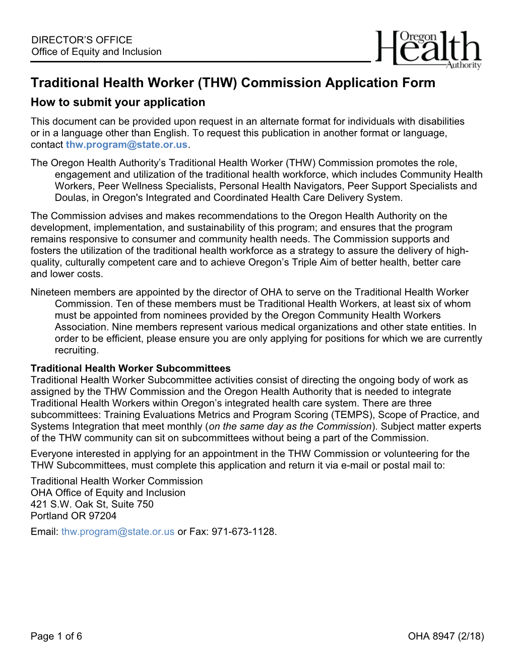 Traditional Health Worker Full Certification and Registry Enrollment Application