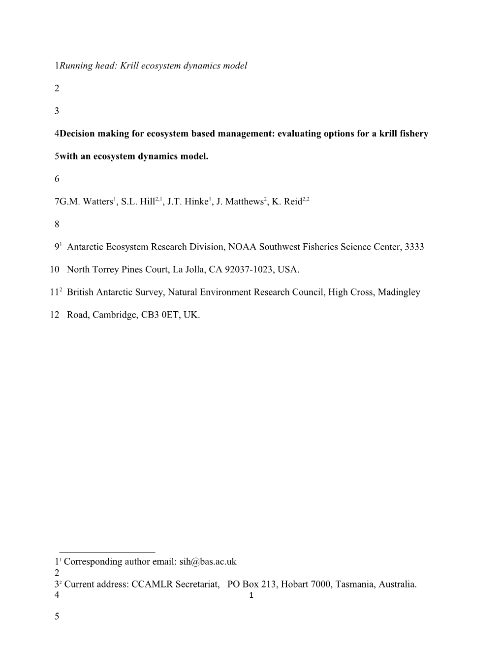 Running Head: Krill Ecosystem Dynamics Model