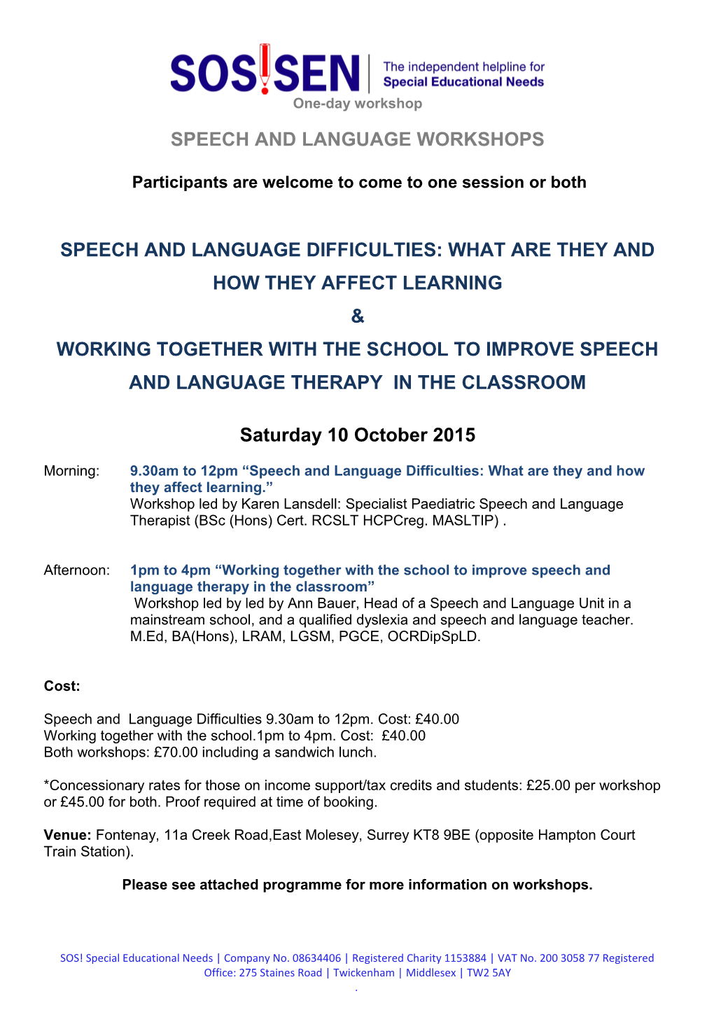 Speech and Language Workshops