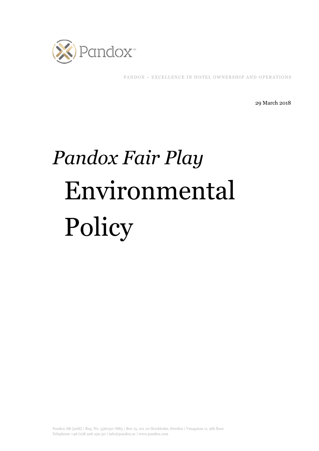 Pandox Fair Playenvironmental Policy