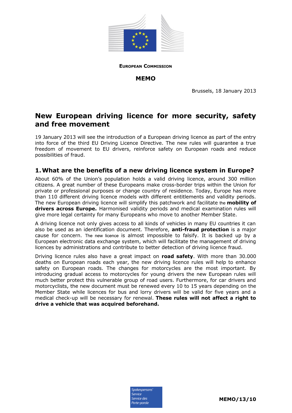 New European Driving Licence for More Security, Safety and Free Movement